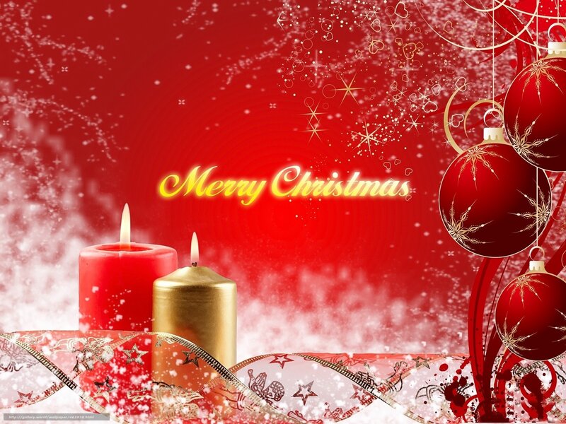 Candles and Ornaments — Red, Festive, Winter, Digital Art, Ribbon, Snow