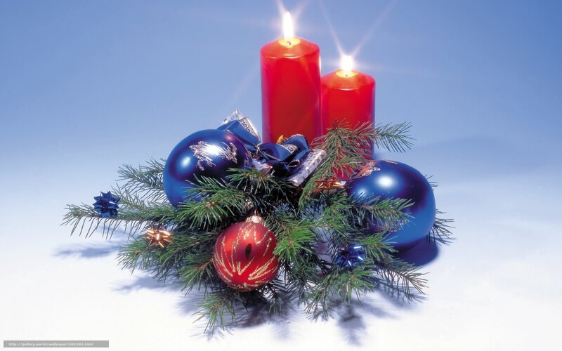 Candles and Ornaments — Red, Festive, Winter, Photograph, Pine Branches