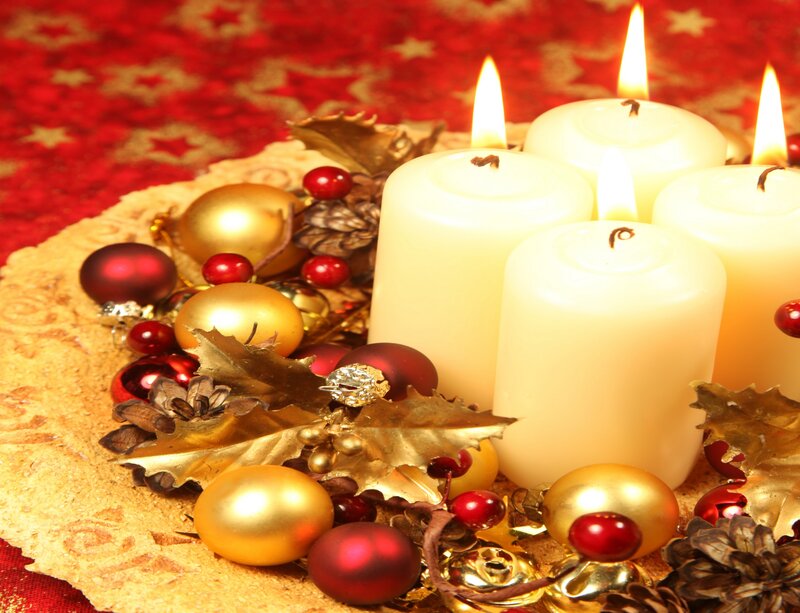 Candles and Ornaments — Red, Festive, Winter