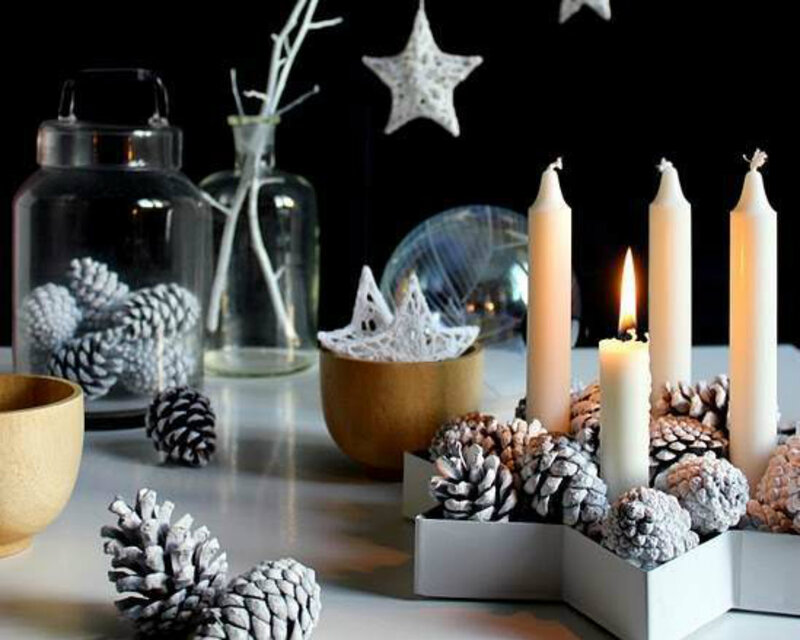 Candles and Pinecones — White