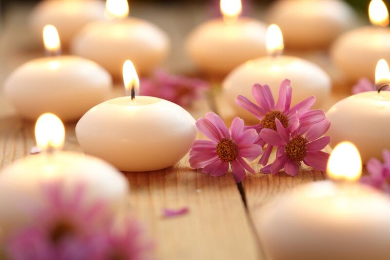 Candles and Pink Flowers