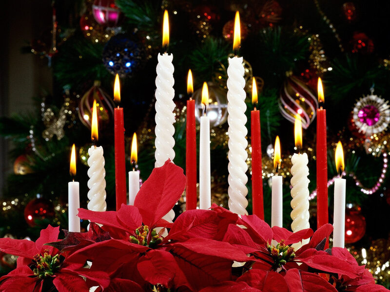 Candles and Poinsettias — Red, Festive