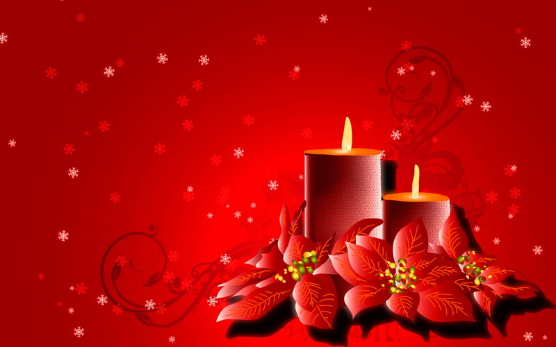 Candles and Poinsettias — Red