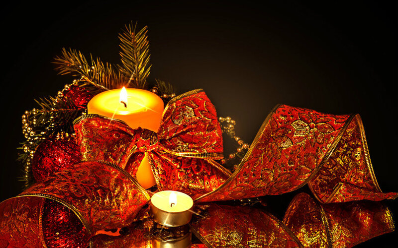 Candles and Ribbon Arrangement — Red