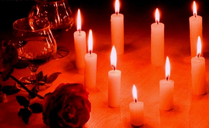 Candles and Rose on Table — Red