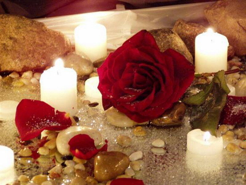 candles and rose petals