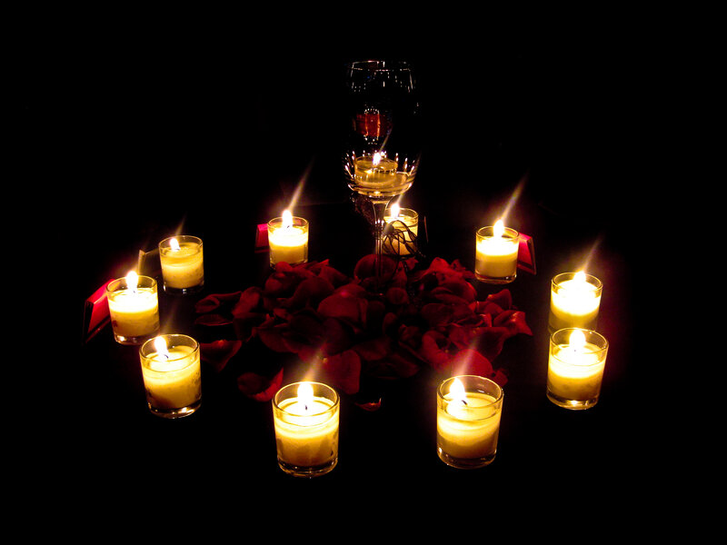 candles and rose petals