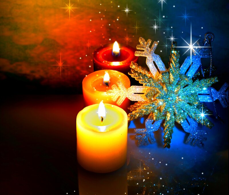 Candles and Snowflake Ornament — Yellow, Festive, Night