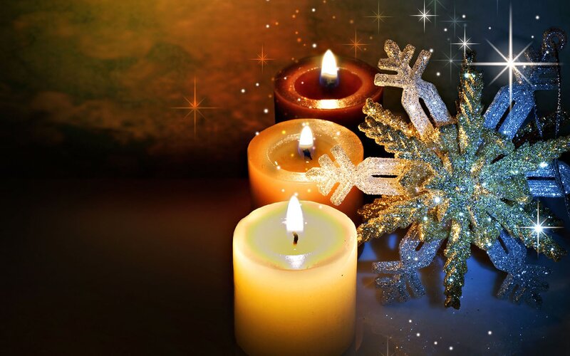 candles and snowflake ornaments