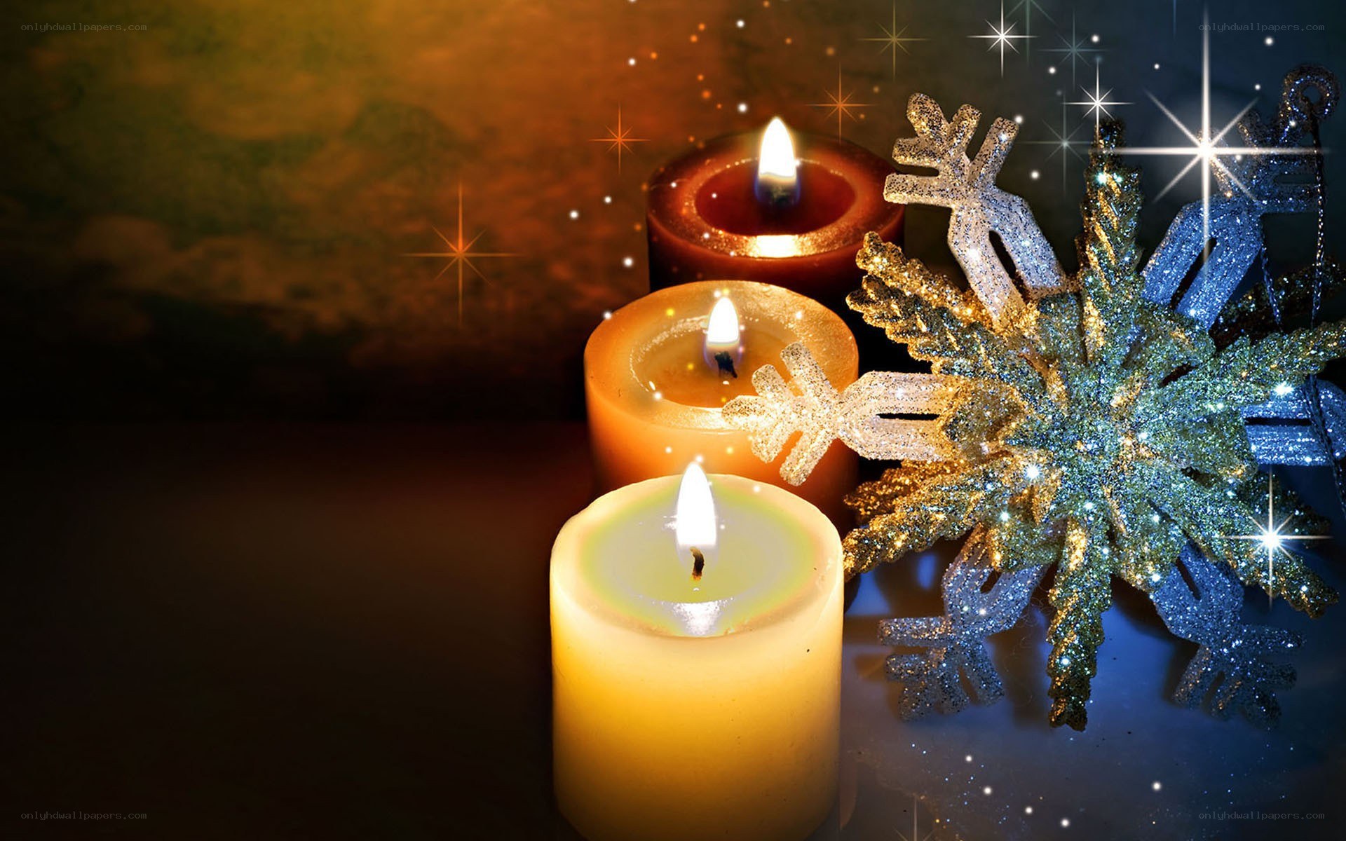 candles and snowflake ornaments