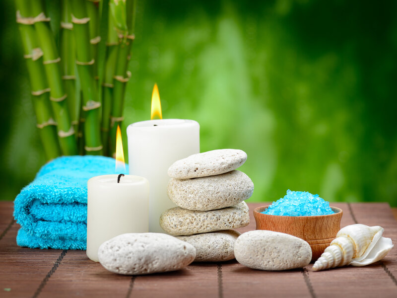 Candles and Stones on Table