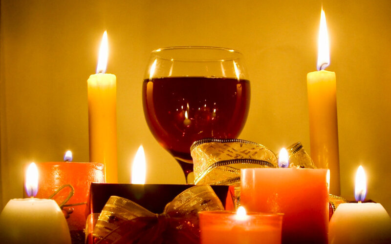 Candles and Wine Glass — Yellow, Warm, Night