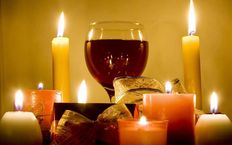 Candles and Wine Glass — Yellow, Warm