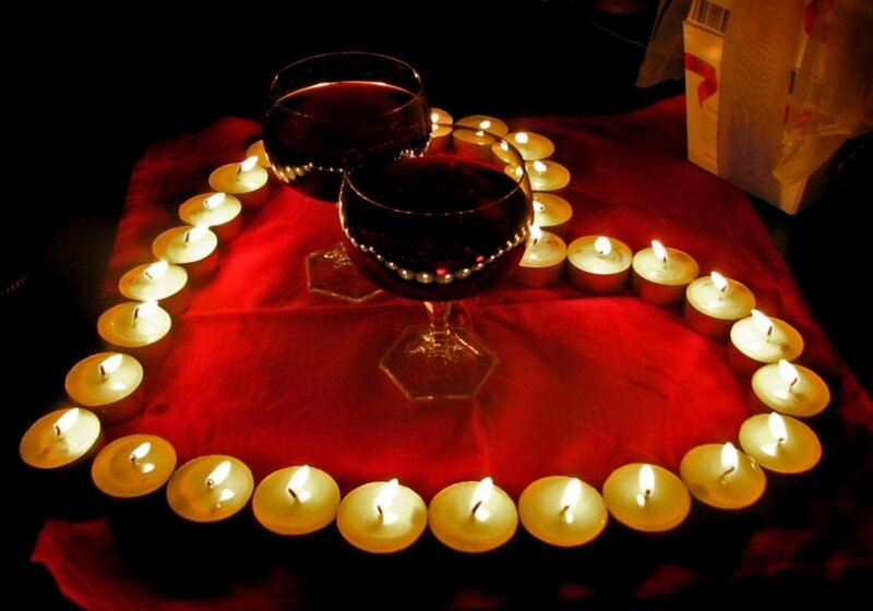 Candles and Wine Glasses — Red