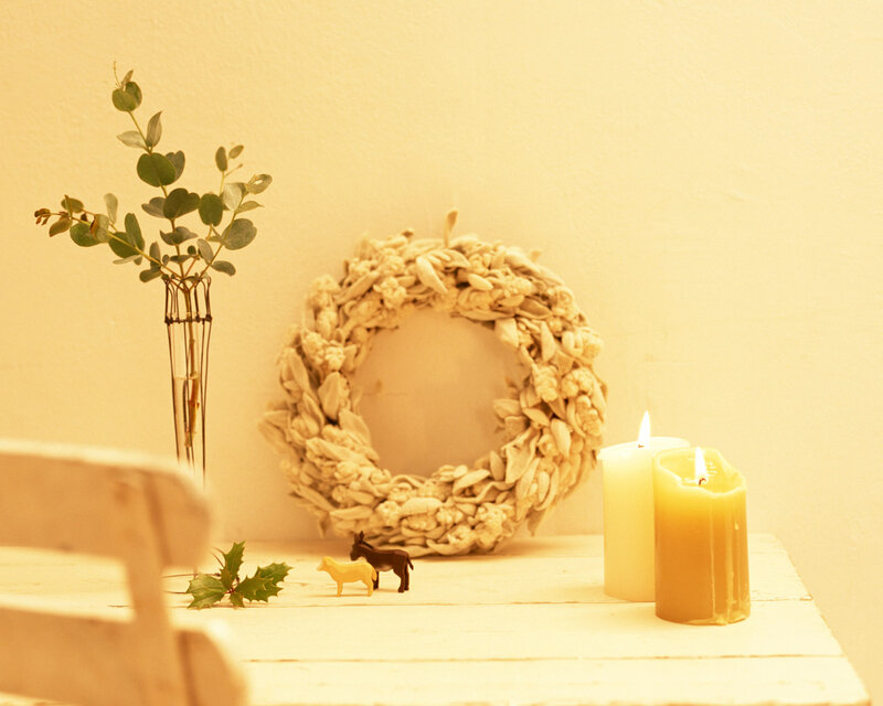 Candles and Wreath on Table