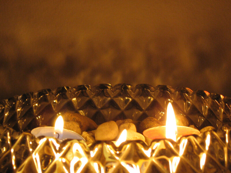 Candles in a glass bowl