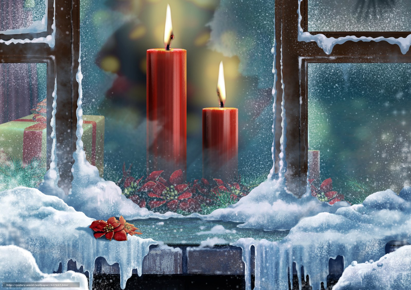 Candles in a snowy window