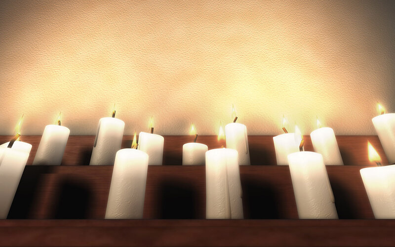 Candles in a Wooden Holder — White