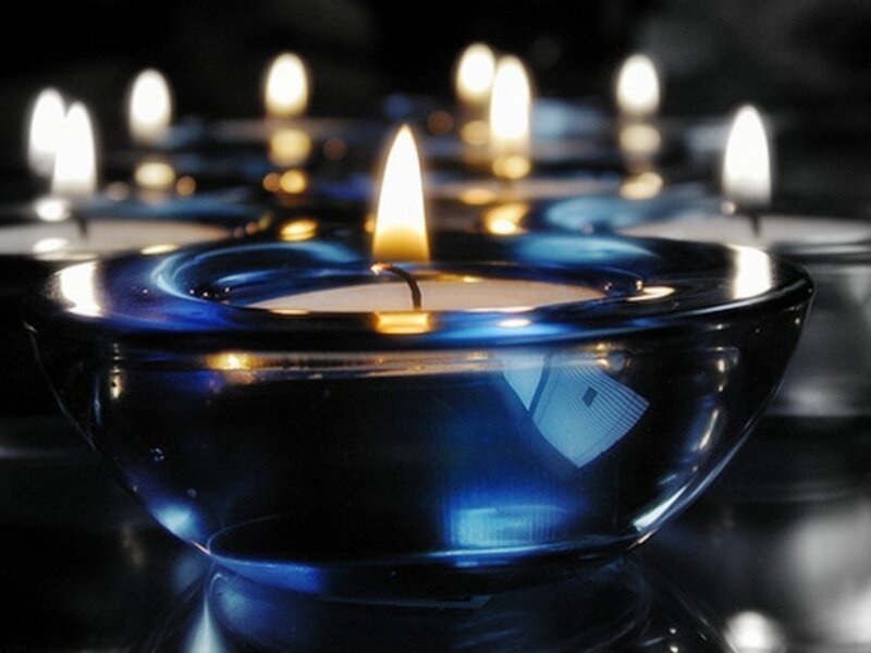Candles in blue holders