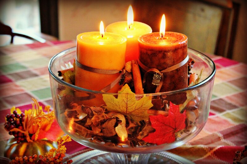 Candles in Glass Bowl — Orange
