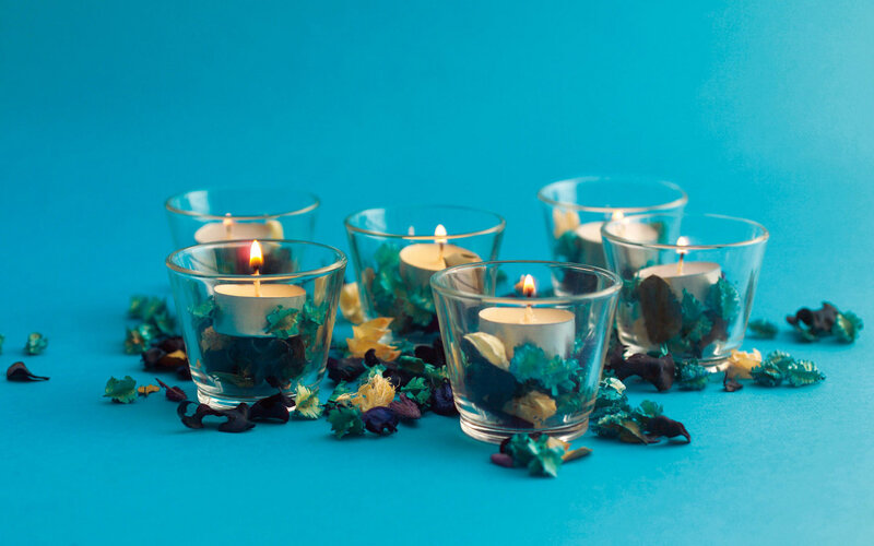 Candles in Glass Holders — Blue