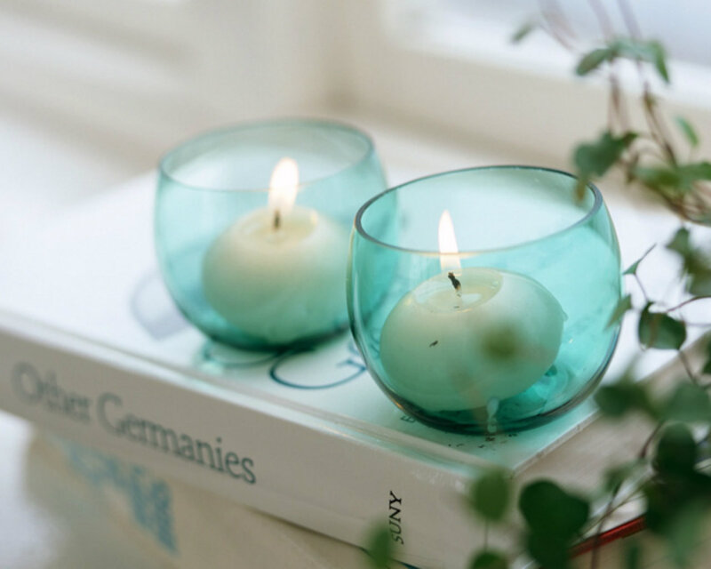 Candles in Glass Holders — Green