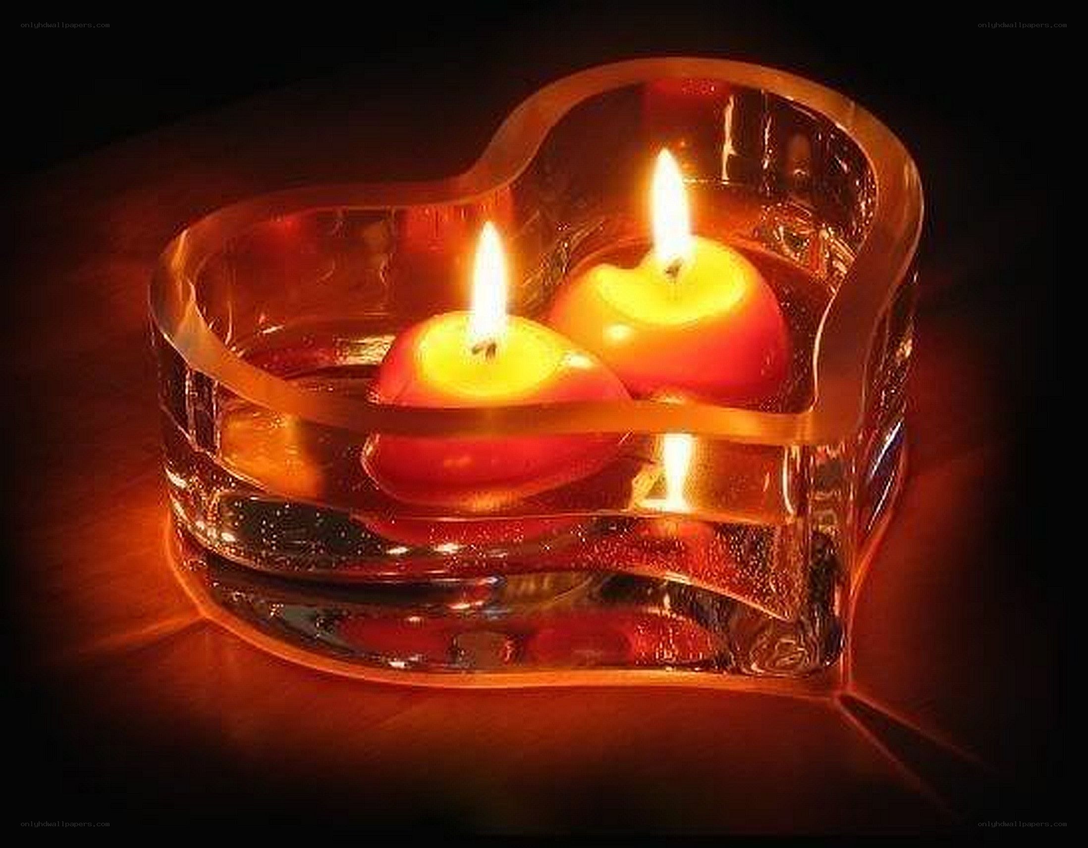 Candles in heart-shaped holder