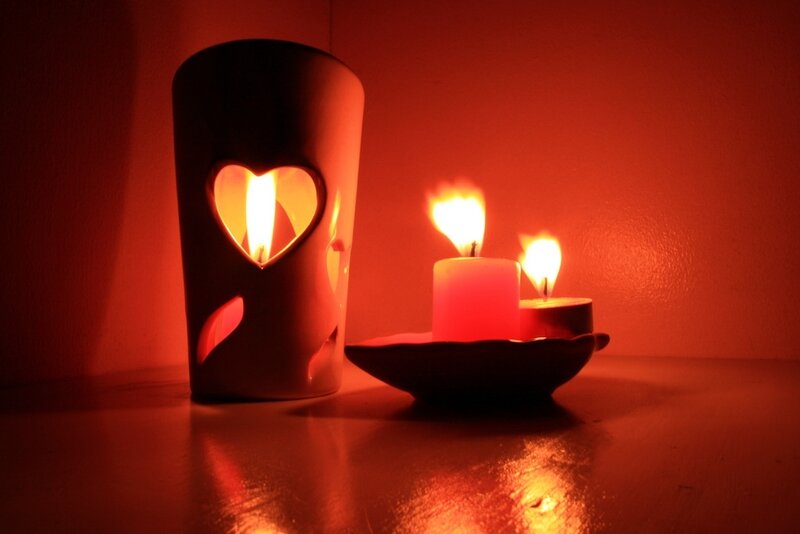 Candles in Heart-shaped Lantern