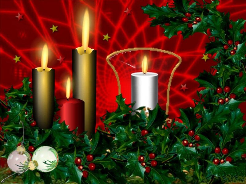 Candles in Holly Wreath