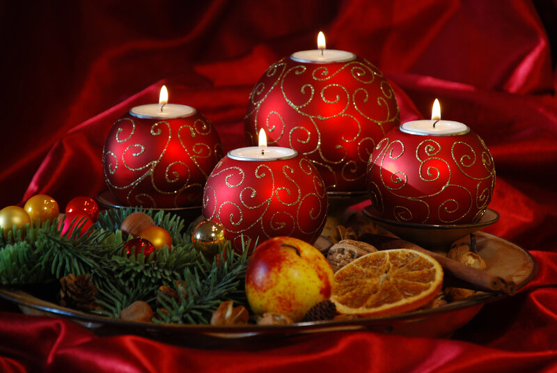 Candles in Red Ornaments