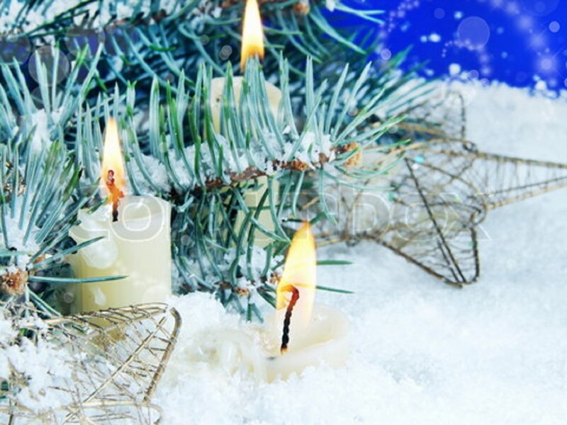 Candles in Snow — White, Festive