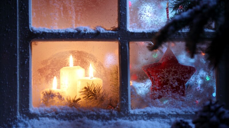 Candles in Snowy Window — White, Cozy, Winter