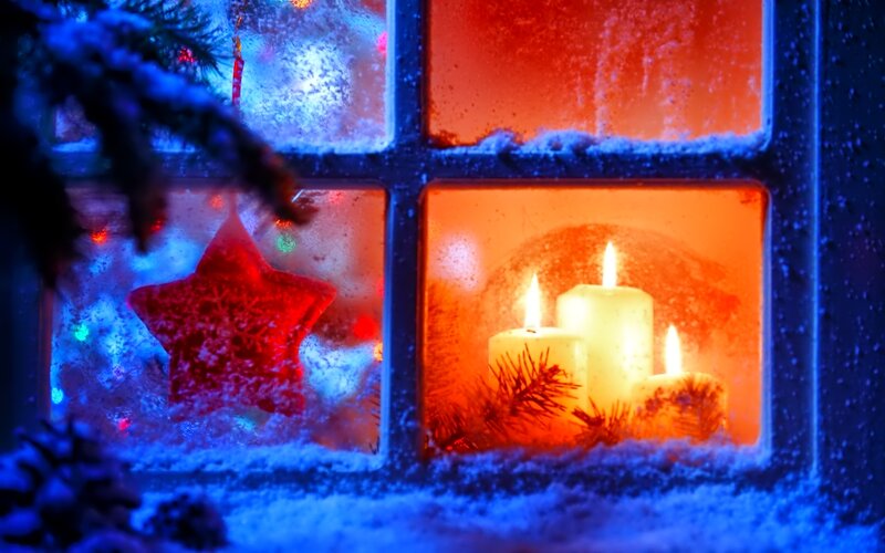Candles in Window — Blue