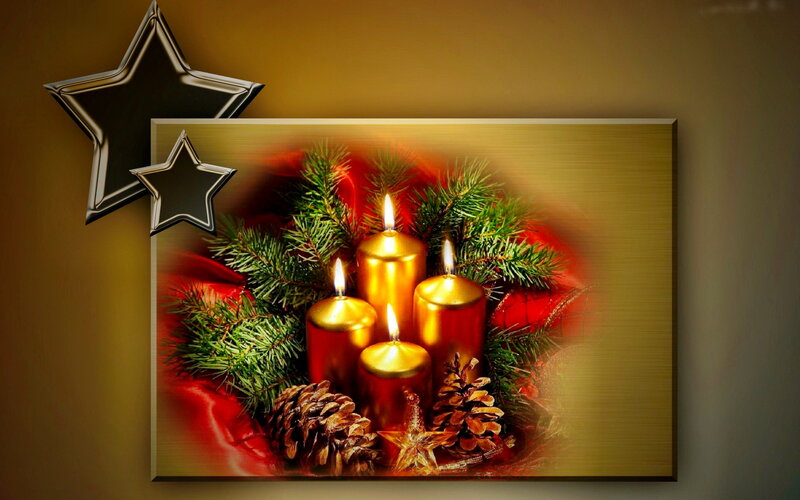 Candles in Wreath — Gold