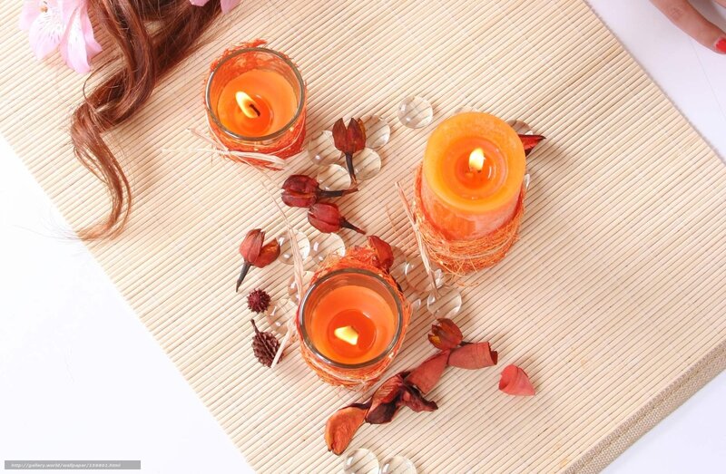 Candles on bamboo mat
