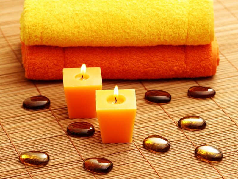 Candles on Bamboo Mat — Yellow