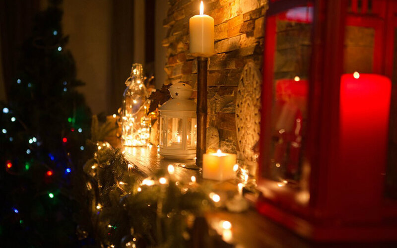 Candles on Mantelpiece — Red