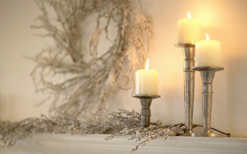 Candles on Mantelpiece — White