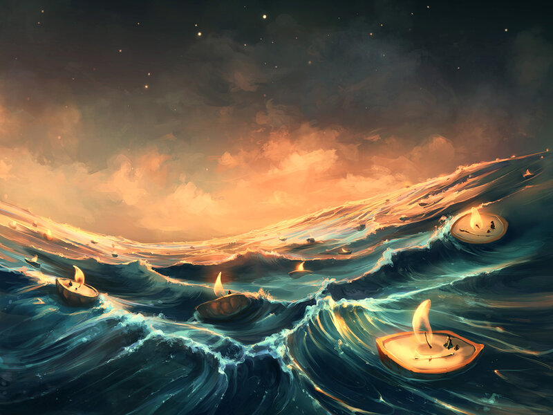 Candles on Ocean Waves