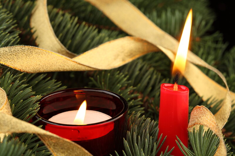 Candles on Pine Branches — Red