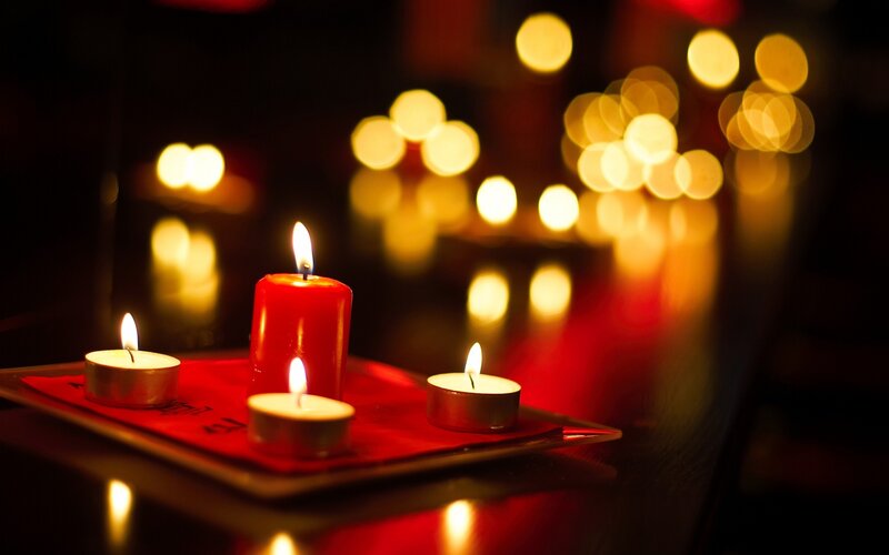 Candles on Red Cloth — Calm