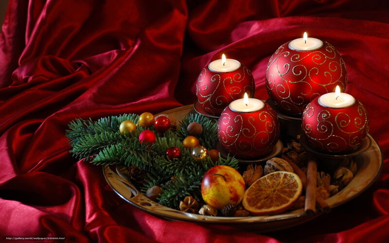 Candles on Red Cloth — Festive