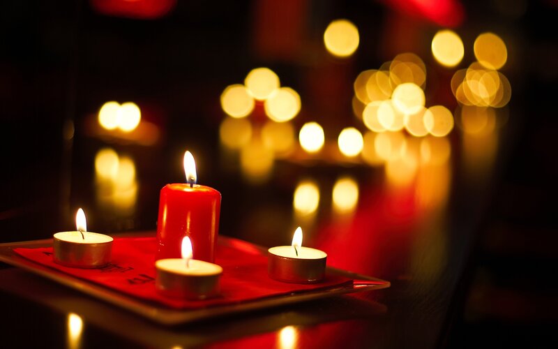 Candles on Red Tray