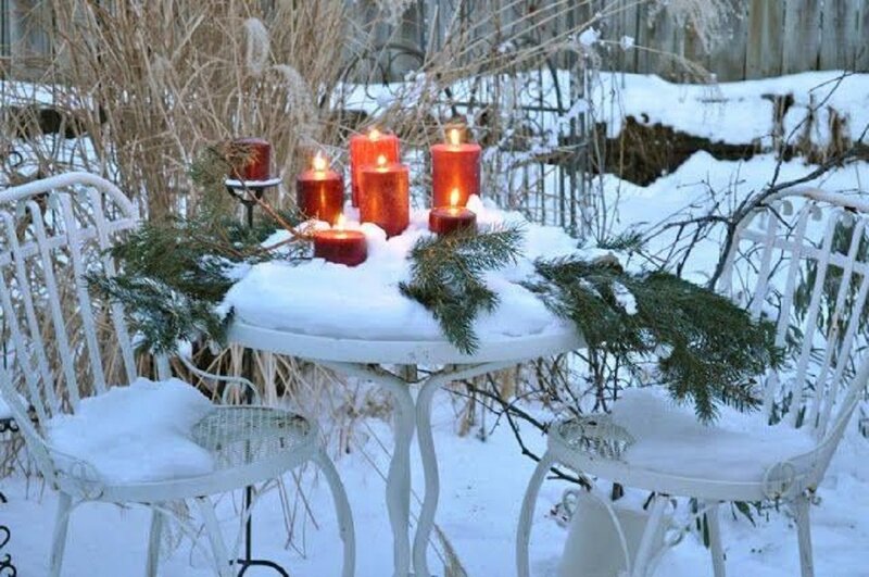 Candles on Snow-covered Table