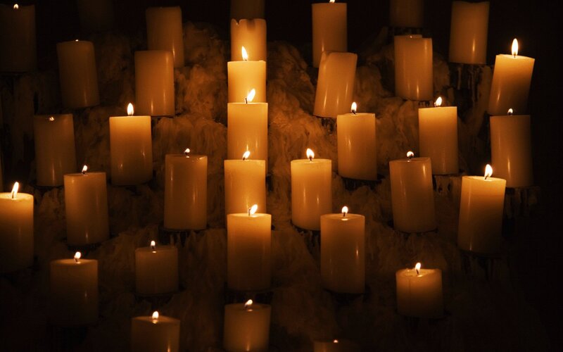 Candles on Stone Wall — Yellow