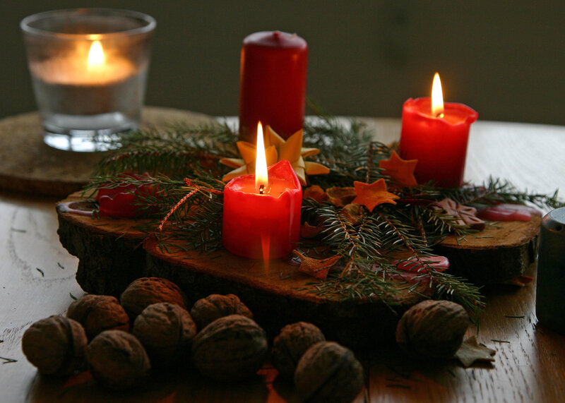 Candles on Wooden Slice