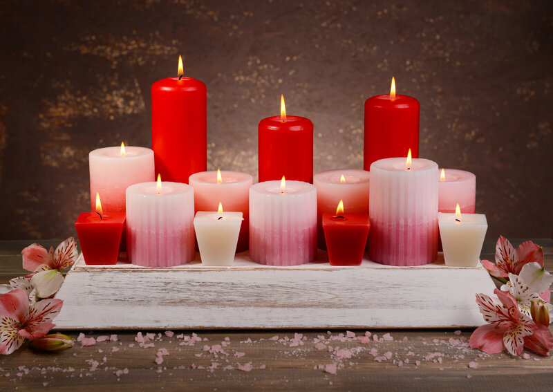 Candles on Wooden Tray