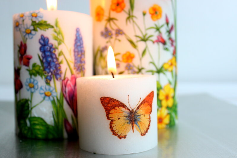 Candles with Floral and Butterfly Designs