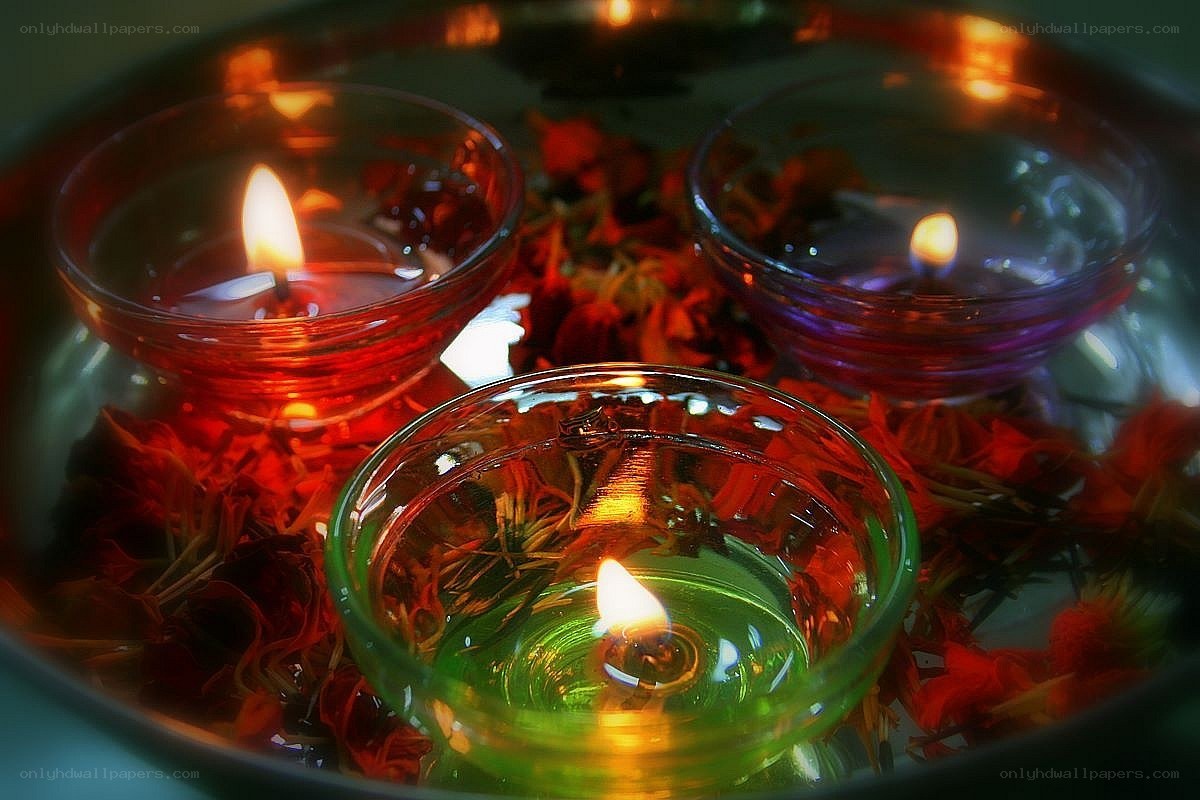 Candles with flower petals