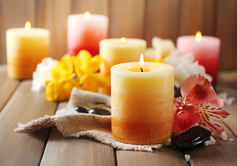 Candles with Flowers and Stones